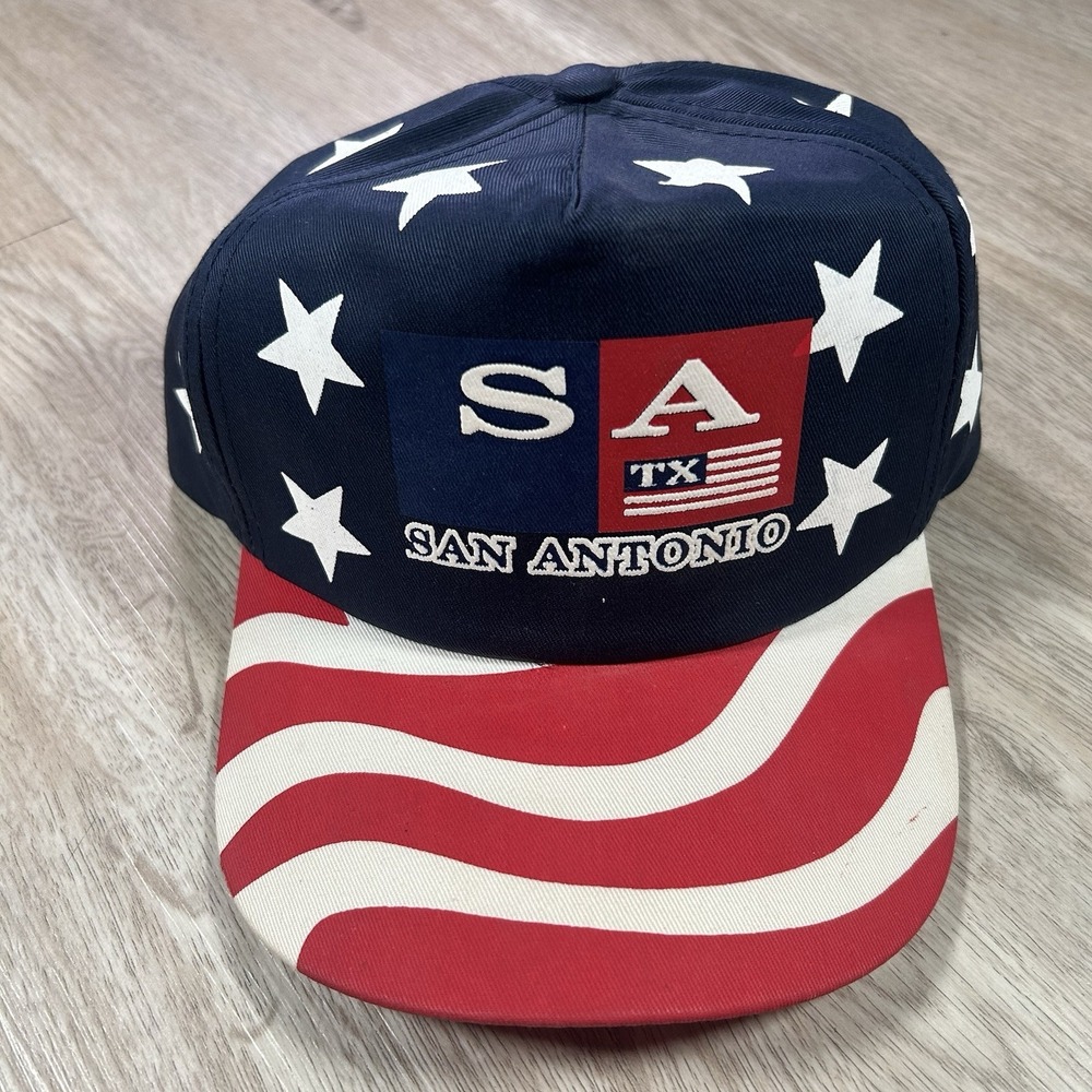 VTG 90s San Antonio Texas USA Snapback Hat Blue Red‎ Cap